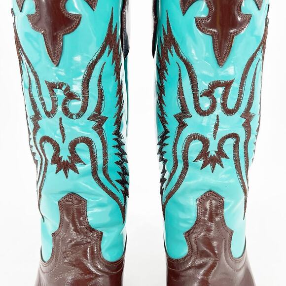 Old Gringo Brown Turquoise Eagle Elvis Patent Leather Western Cowgirl Boot sz 7 - Picture 6 of 11